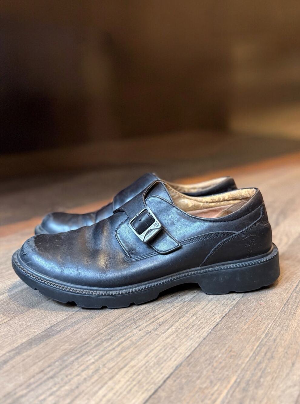 Vintage Y2K Timberland Monk Strap Loafers | Black Leather Lug Sole Shoes | 8.5